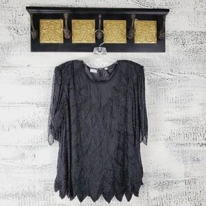 Chamanix Silk Beaded Bolero Black Scalloped Hem Formal Layered Top Whimsigoth